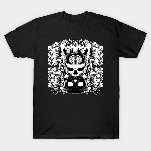 Skull and Brain T-Shirt by fakeface